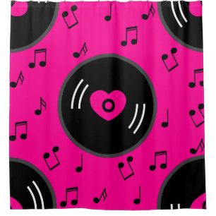 muzieknoten Vinyl Record Hart Roze Douchegordijn