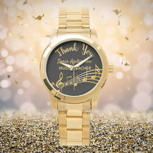 Muzieknoten voor ouderdomsgoud zwarte muziekleraar horloge