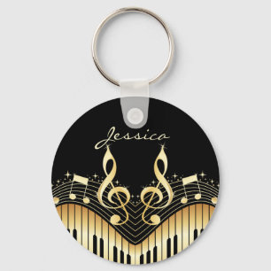 Muzieknoten voor zwart en goud sleutelhanger