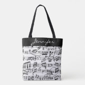 Muzieknoten zwart-wit draagtas (Achterkant)