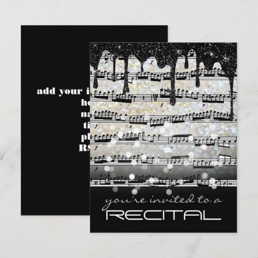 muzieknoten zwart-wit recital kaart (Voorkant / Achterkant)