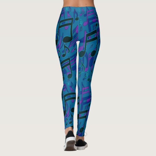Muzieknoten Zwirly Musical Pattern Blue Paars Leggings (Achterkant)