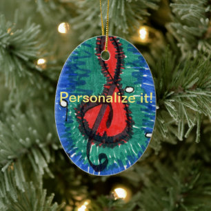 Muzieknotitie rood, groen en blauw ovaal keramisch ornament