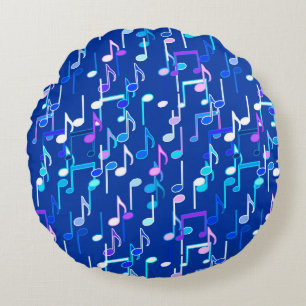 Muzieknotities — indigo blauw, multi rond kussen