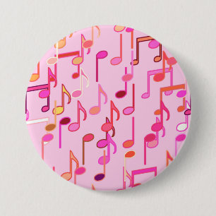 Muzieknotities — roze, multi ronde button 7,6 cm