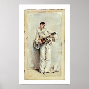  muziekopdruk Pierrot Lute Guitar Musicus Poster