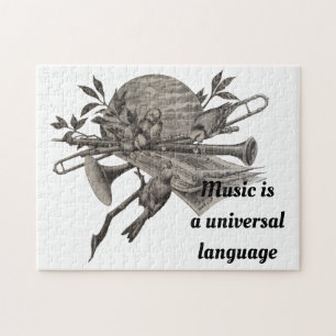  muziekovers die muziekinstrumenten uitproberen legpuzzel