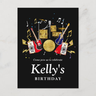 muziekparty guitar drum set musical uitnodiging briefkaart