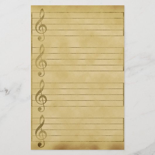 Muziekpersoneel Treble Clef Parchment Design Lined Briefpapier (Voorkant)