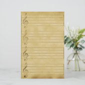 Muziekpersoneel Treble Clef Parchment Design Lined Briefpapier (Staand voorkant)
