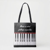 muziekquote met pianotoetsenbord tote bag (Voorkant)