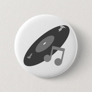 Muziekrecord retro en opmerking grijs ronde button 5,7 cm