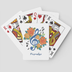 Muziekrek Opmerking Oranje bloemen Muzieknotities Pokerkaarten