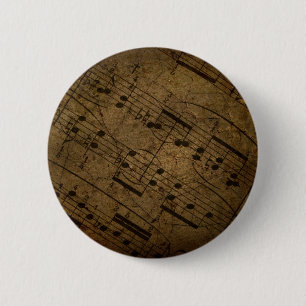 Muziekscore voor oude vellen, grijze muzieknoten ronde button 5,7 cm