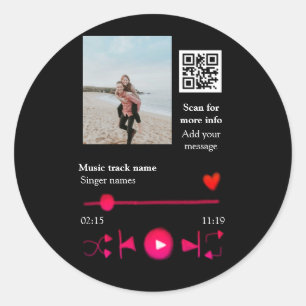 Muziekspeler gepersonaliseerd koppel liefde q r co ronde sticker