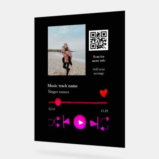 Muziekspeler gepersonaliseerd paar liefde q code t acryl bord (Hoek)