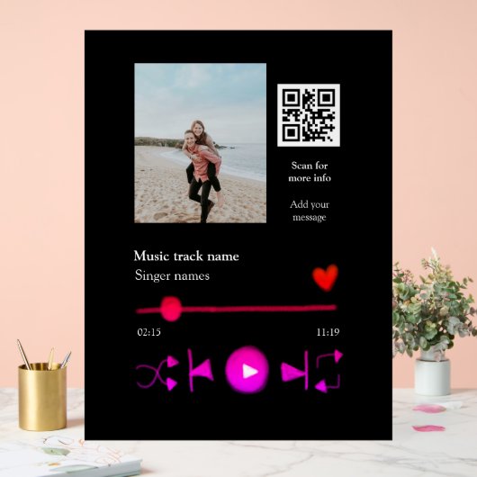 Muziekspeler gepersonaliseerd paar liefde q code t acryl bord (Huwelijk)