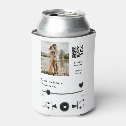 Muziekspeler gepersonaliseerd paar liefde q code t blikjeskoeler (Blikje Voorkant)