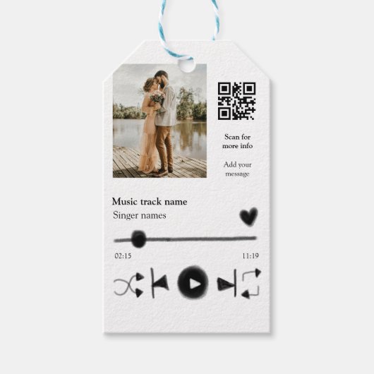 Muziekspeler gepersonaliseerd paar liefde q code t cadeaulabel (Voorkant)