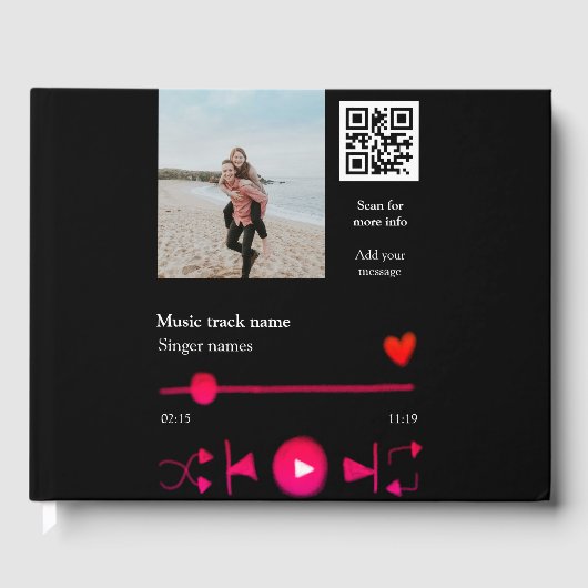 Muziekspeler gepersonaliseerd paar liefde q code t gastenboek (Voorkant)