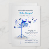 Muziekstandaard blauwe uitnodiging (Voorkant / Achterkant)