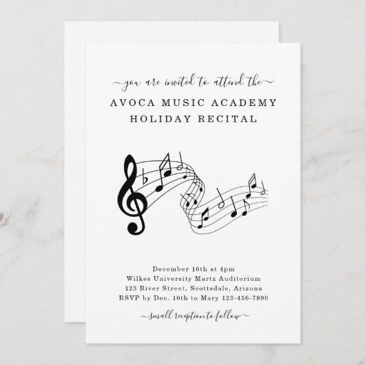 Muziekstudio Piano Viool Stem Recital Uitnodiging (Voorkant / Achterkant)