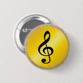 Muzieksymbool Clef Notes in Burlap Gold Black Ronde Button 5,7 Cm (Voorkant /achterkant)