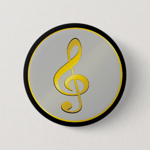 Muzieksymbool Clef Notes in Gold Black Ronde Button 5,7 Cm