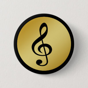 Muzieksymbool Clef Notes in Gold Black Ronde Button 5,7 Cm