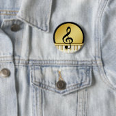 Muzieksymbool Clef Notes in Piano Gold Black Ronde Button 5,7 Cm (In situ)