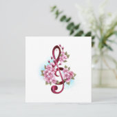 Muziektekiemen met Sakura bloemen Advieskaart (Staand voorkant)