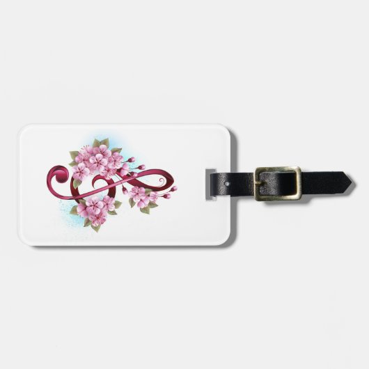 Muziektekiemen met Sakura bloemen Bagagelabel (Voorkant horizontaal)