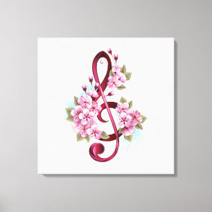 Muziektekiemen met Sakura bloemen Canvas Afdruk