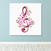 Muziektekiemen met Sakura bloemen Canvas Afdruk (Insitu (Houten vloer))