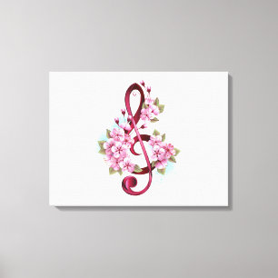Muziektekiemen met Sakura bloemen Canvas Afdruk