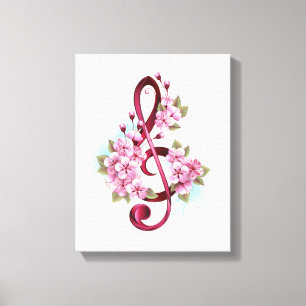 Muziektekiemen met Sakura bloemen Canvas Afdruk