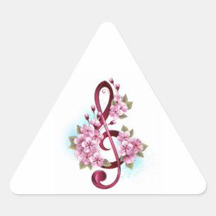 Muziektekiemen met Sakura bloemen Driehoek Sticker