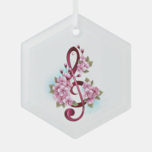 Muziektekiemen met Sakura bloemen Glas Ornament
