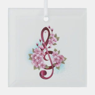 Muziektekiemen met Sakura bloemen Glas Ornament