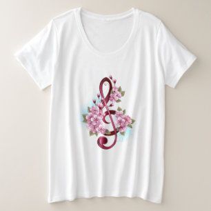 Muziektekiemen met Sakura bloemen Grote Maat T-shirt