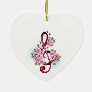 Muziektekiemen met Sakura bloemen Keramisch Ornament