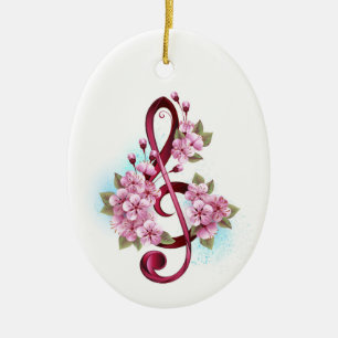 Muziektekiemen met Sakura bloemen Keramisch Ornament