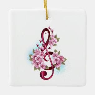 Muziektekiemen met Sakura bloemen Keramisch Ornament