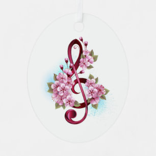 Muziektekiemen met Sakura bloemen Metalen Ornament