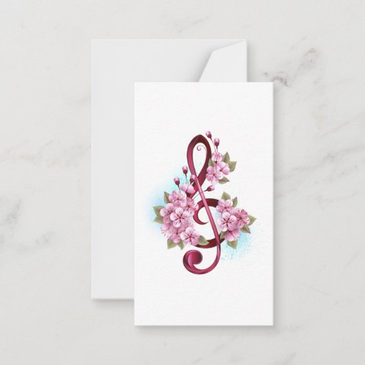 Muziektekiemen met Sakura bloemen Notitiekaartje (Voorkant)