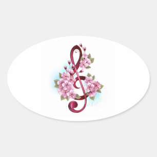 Muziektekiemen met Sakura bloemen Ovale Sticker