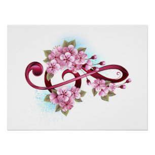 Muziektekiemen met Sakura bloemen Perfect Poster