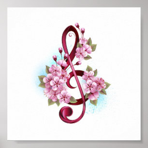 Muziektekiemen met Sakura bloemen Poster