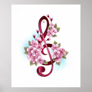 Muziektekiemen met Sakura bloemen Poster
