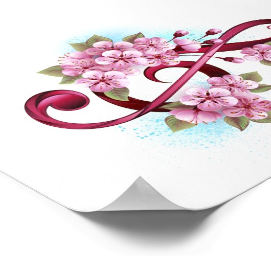Muziektekiemen met Sakura bloemen Poster (Hoek)